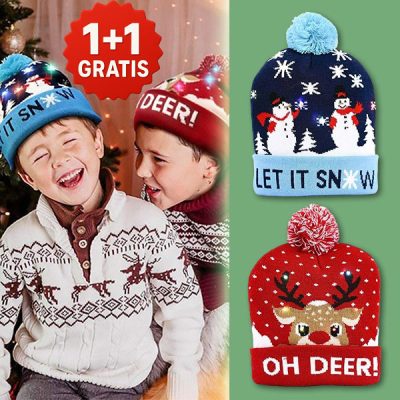 2x Weihnachtsstrickmütze mit LED-Lichtern | XBEANIE 1+1 GRATIS