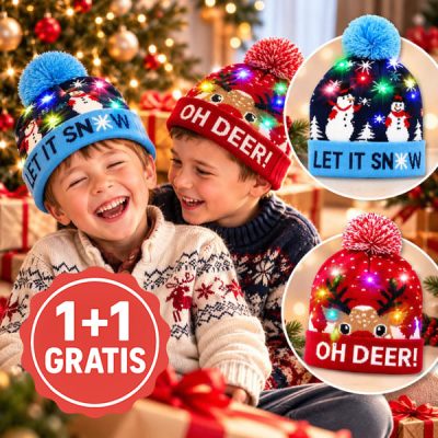 2x Weihnachtsstrickmütze mit LED-Lichtern | XBEANIE 1+1 GRATIS